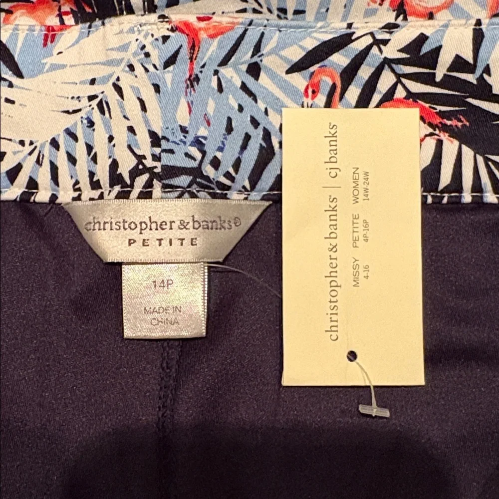 CHRISTOPHER & BANKS Leaf / Flamingo Print Skort in Blue/White/Pink Size 14P NWT